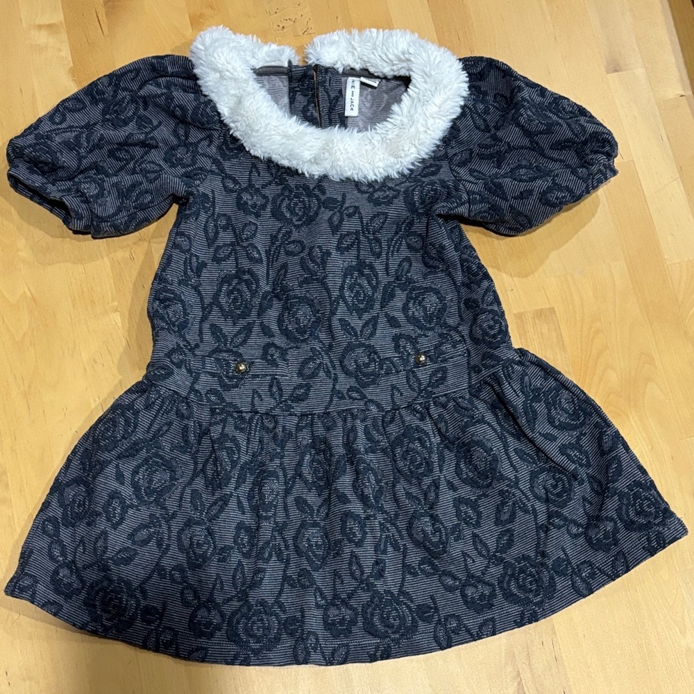 Janie and Jack Gray Top with White Faux Fur Trim